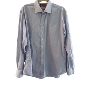 Thomas Pink Cruiser Dress Shirt Blue White Stripe Spread Collar Long Sleeve